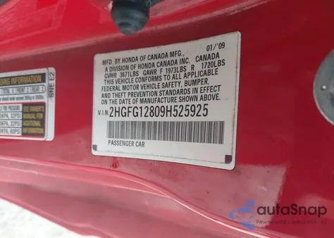 2009 Honda Civic Ex из США, поврежденный, VIN 2HGFG12809H525925